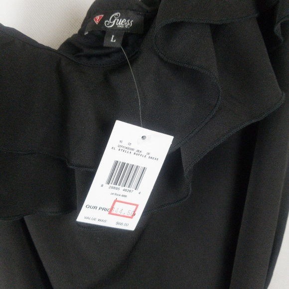 NWT Guess One Shoulder Dress Ruffle Black Large - Picture 4 of 4